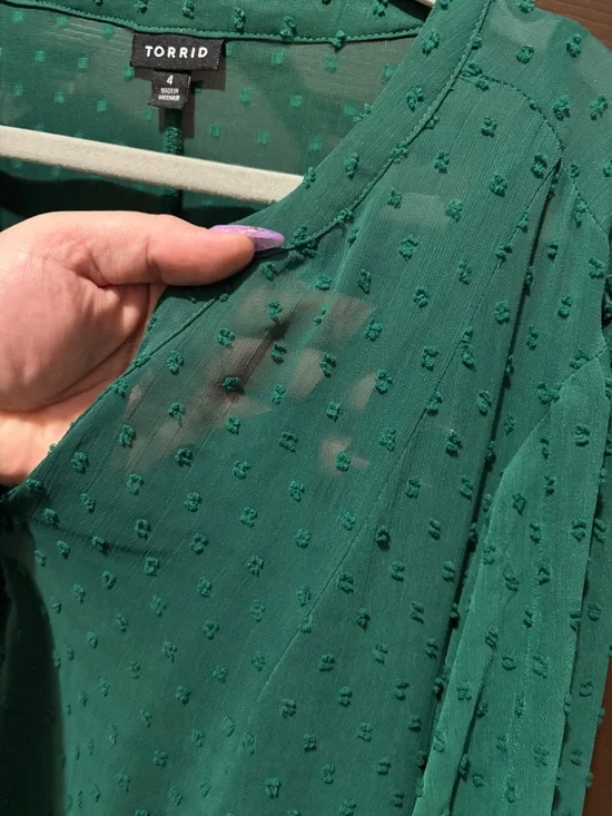 torrid Forest Green Textured Tiered Maxi Chiffon Swiss Dot Dress - Picture 8 of 12